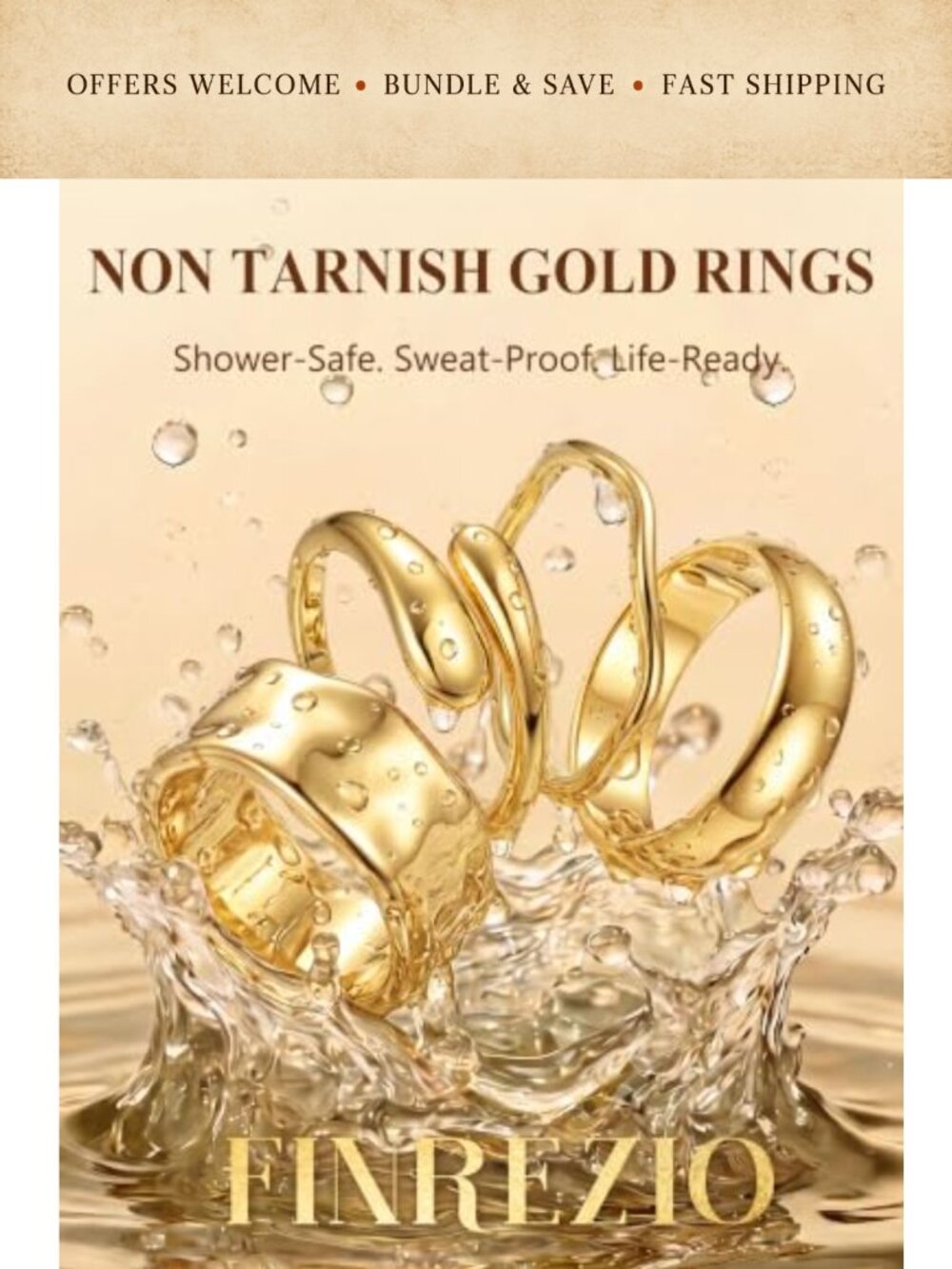14K Gold Plated Stackable Rings Set Adjustable Band Non Tarnish - Picture 2 of 6